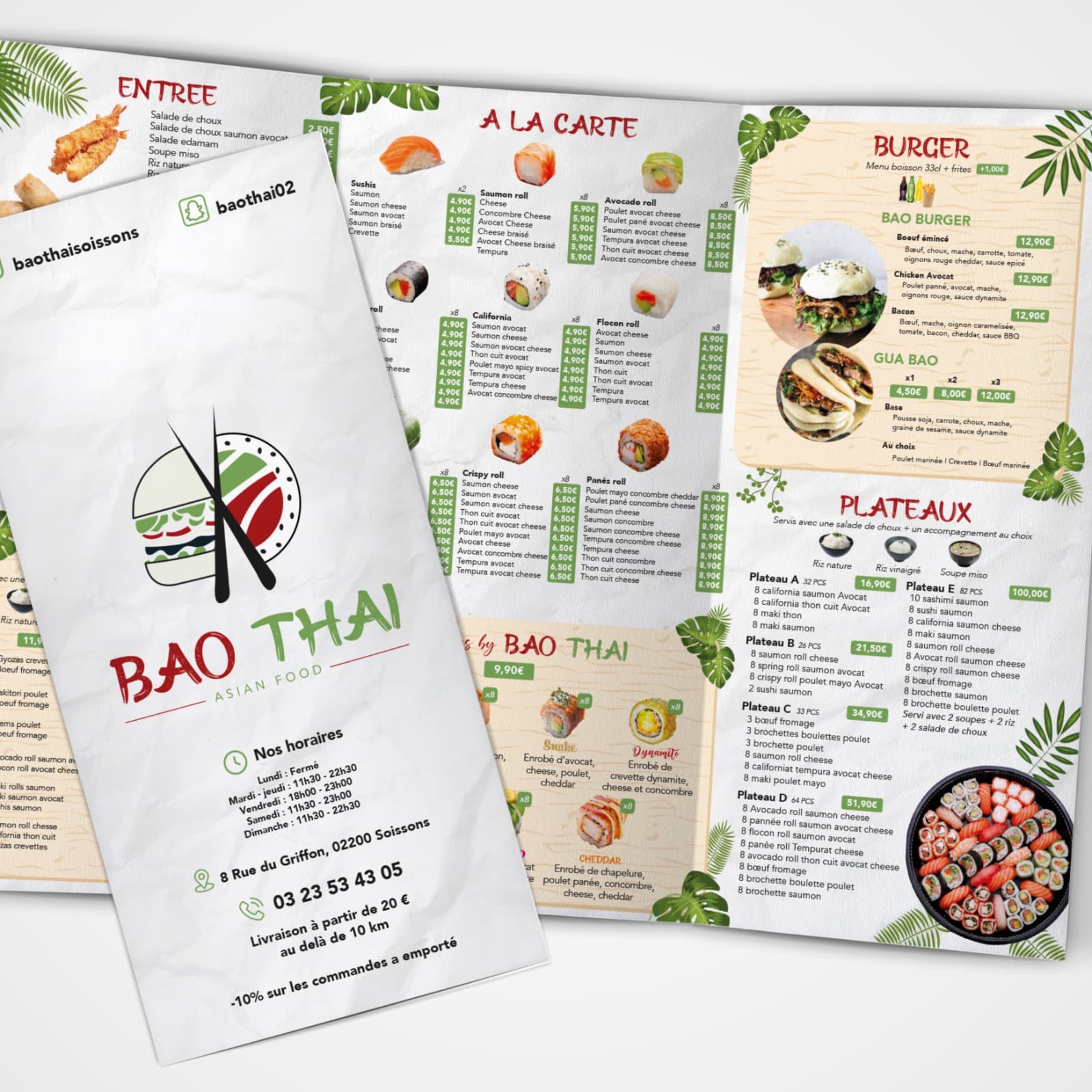 Menu à la carte Bao Thai